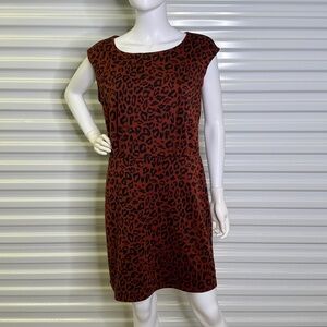 Nine West Womens Brick Red Leopard Print Sheath Knee Length Dress - L